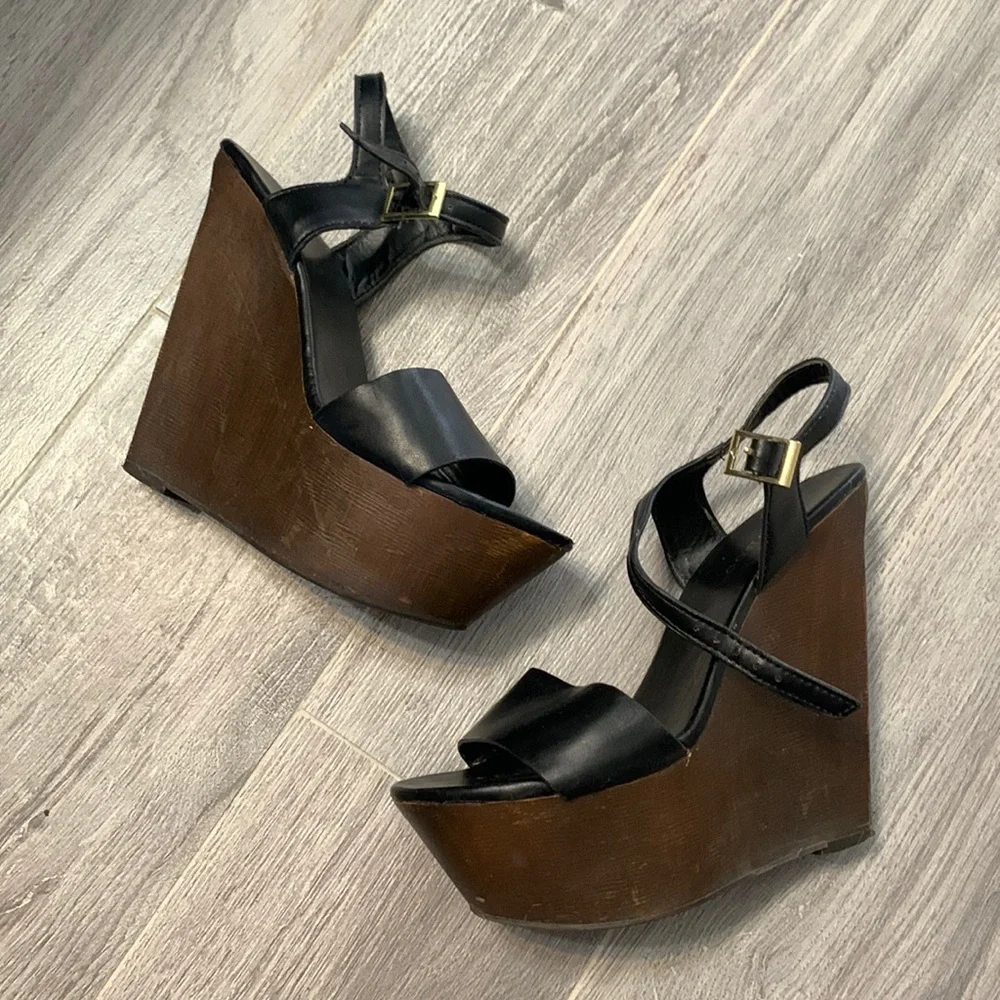 Vintage bamboo platform wedge heels 5.5 preowned - Picture 1 of 12